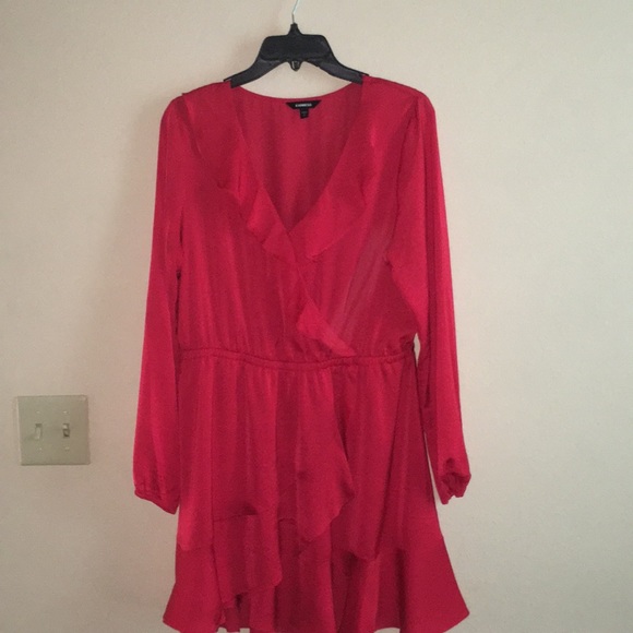 Express Red Ruffle Dress - Picture 1 of 4